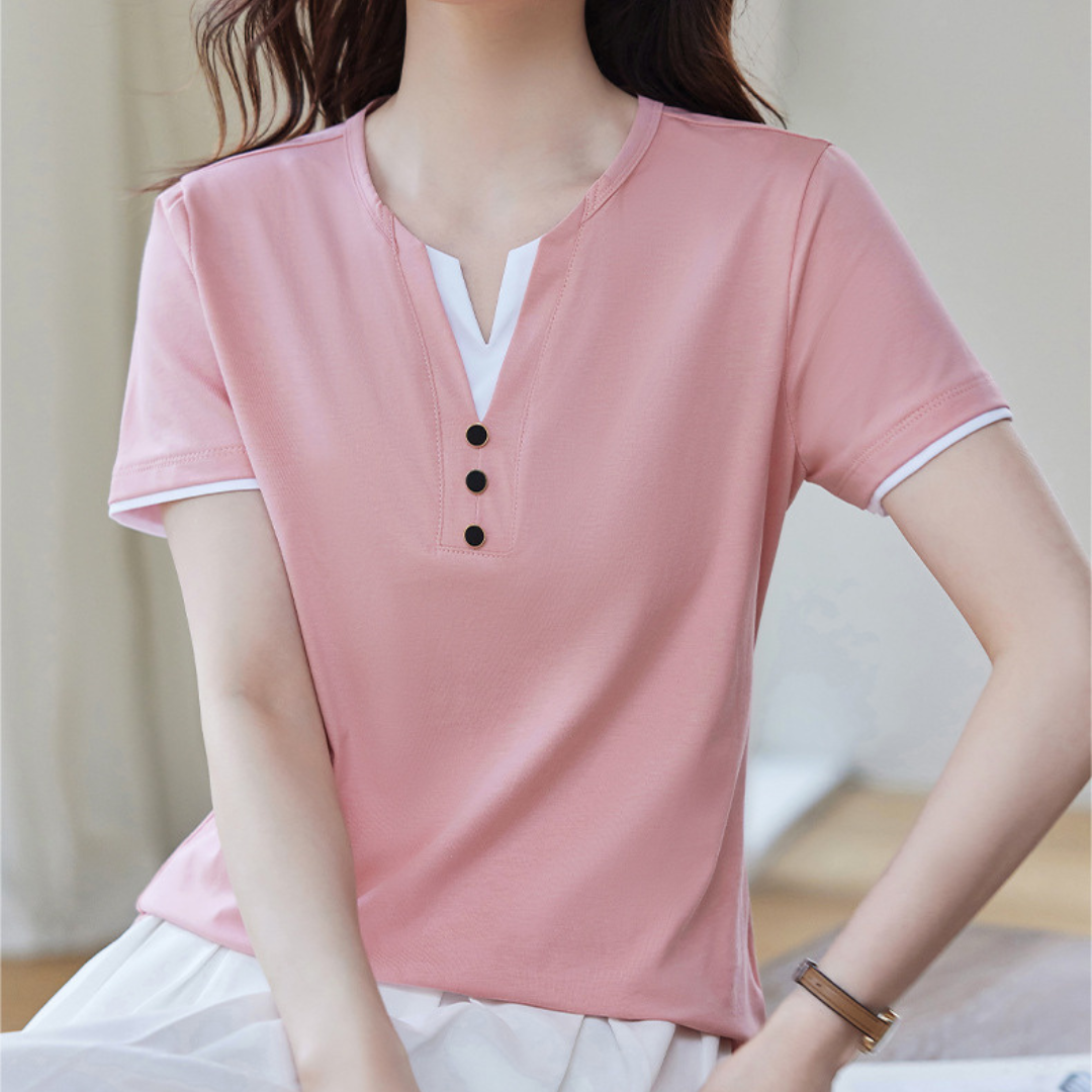Clara Trim Button Cotton T-Shirt