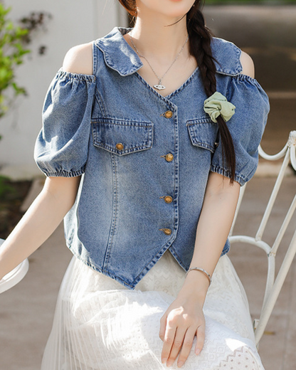 Vienna Soft Shoulder Denim Blouse