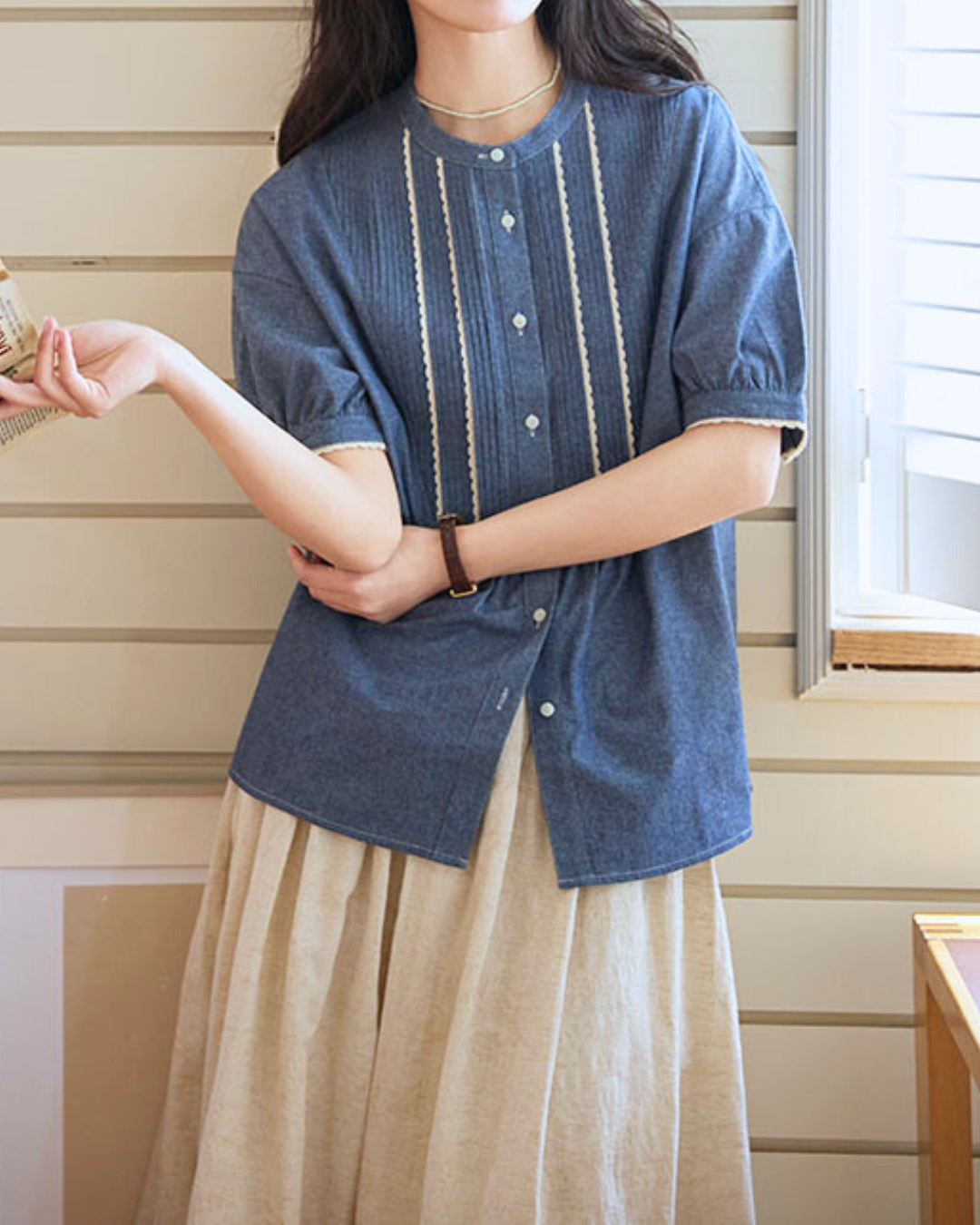 Elva Stitch Panel Denim Blouse