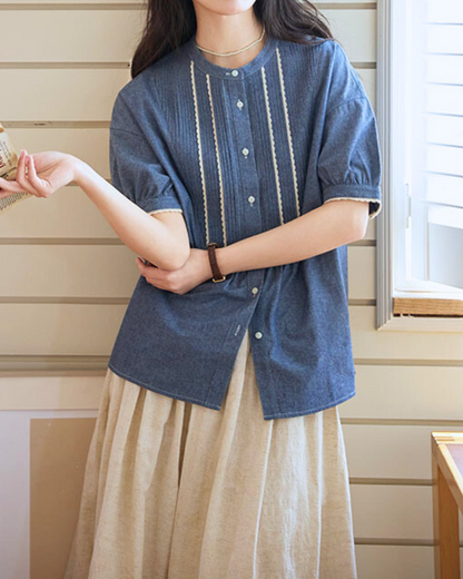 Elva Stitch Panel Denim Blouse