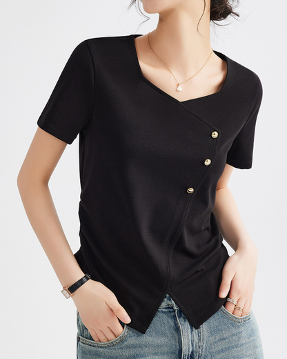 Mira Twist Button Draped T-Shirt