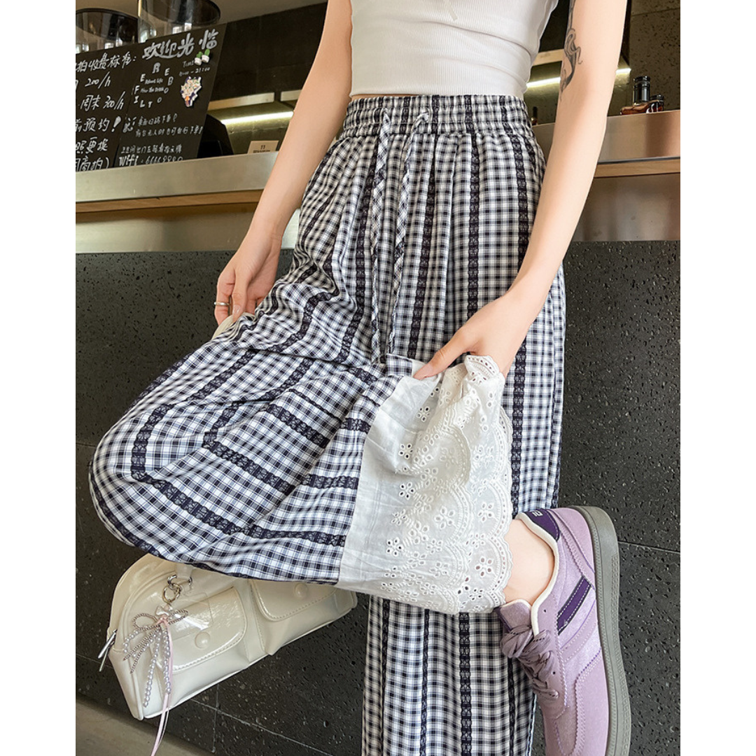 Tilda Gingham Lace Trim Pants
