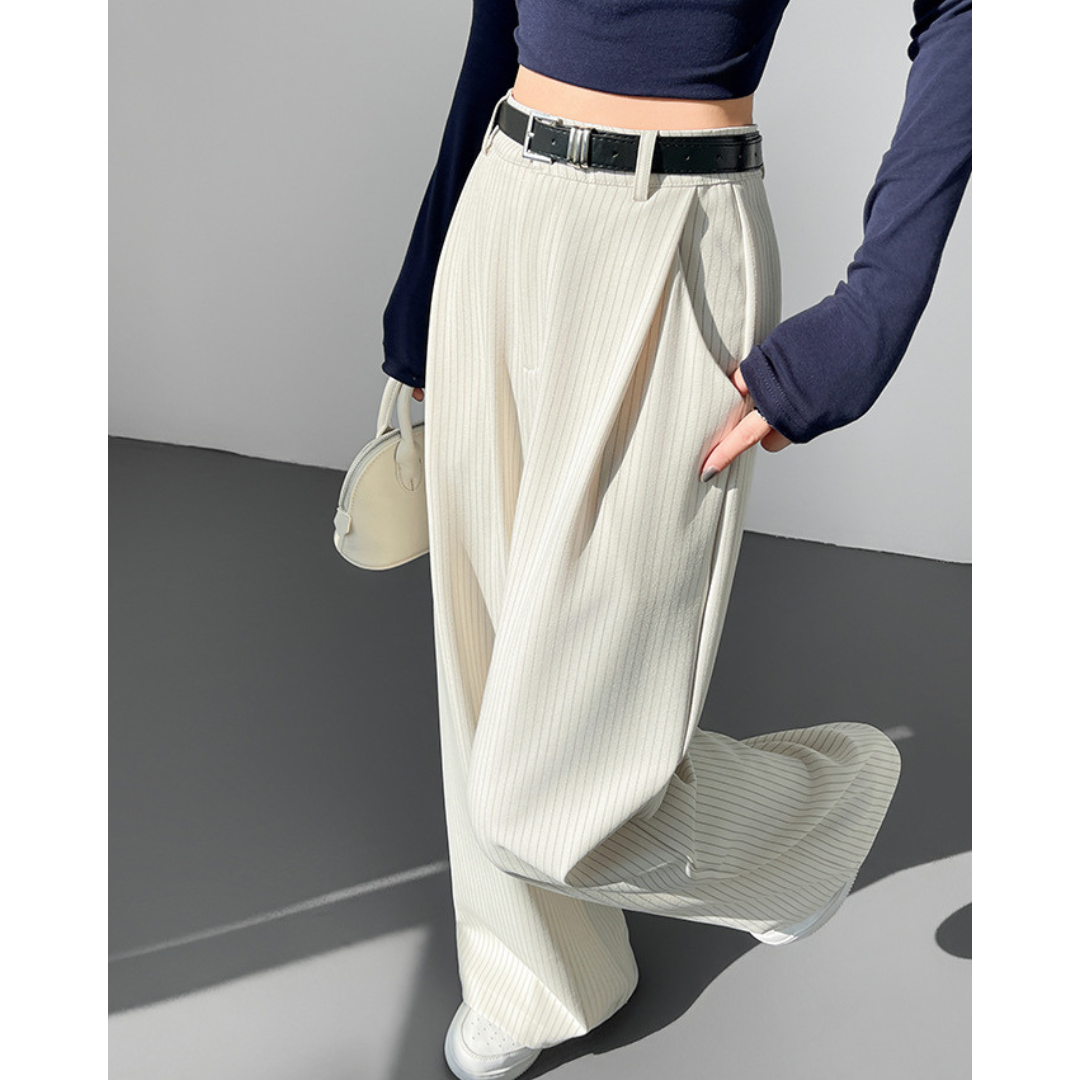 Amira Pinstripe Belted Trousers