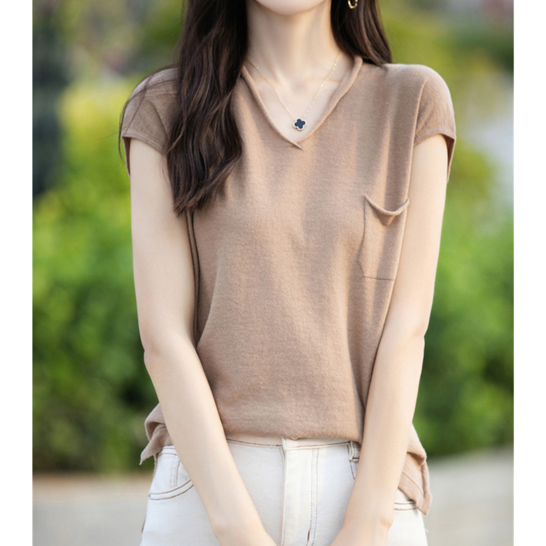 Mira Gentle V-Neck Pocket T-Shirt