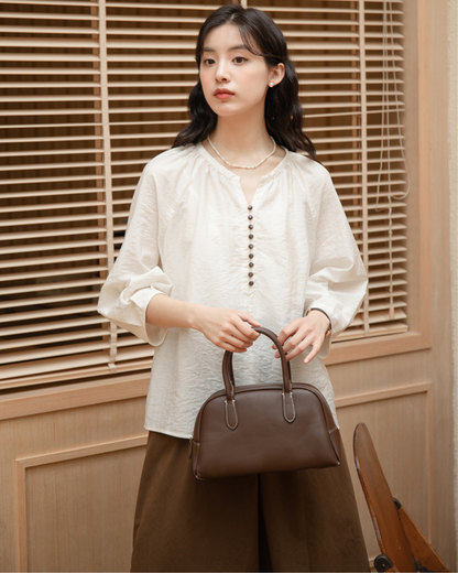 Elise Calm Button Linen Blouse