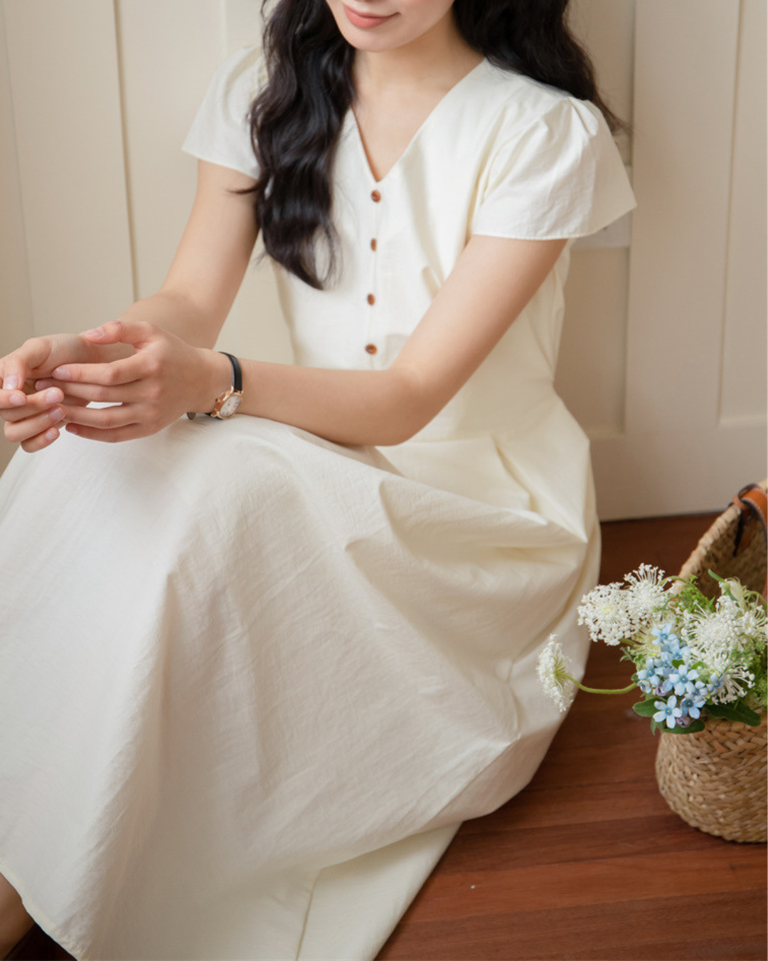 Clara Light Button Midi Dress