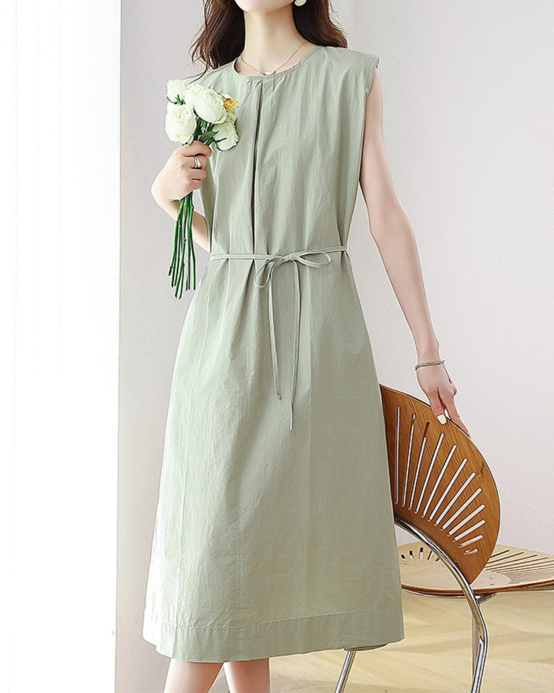 Haven Mist Belted Midi Dress