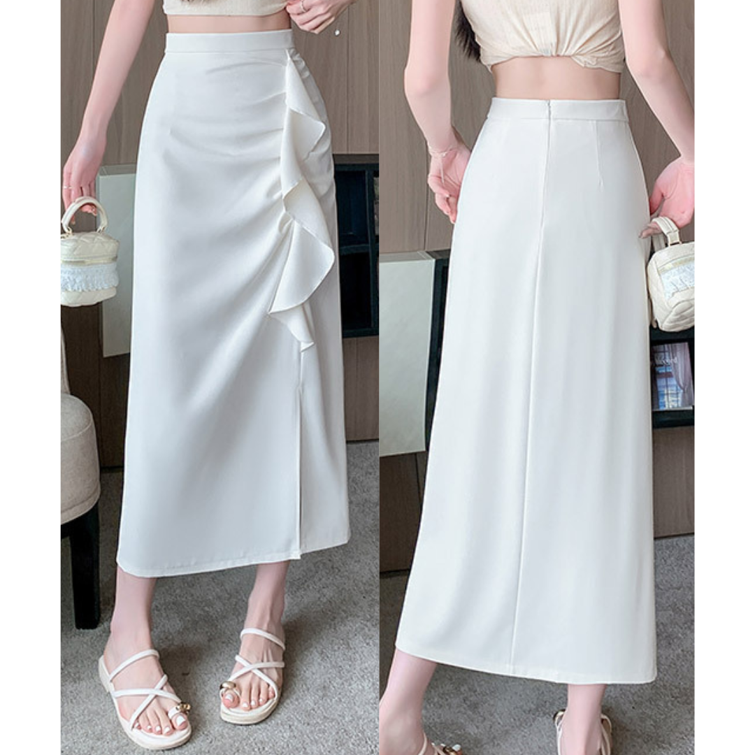 Noa Curve Ruffle Slit Skirt