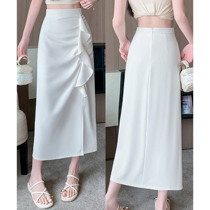 Noa Curve Ruffle Slit Skirt