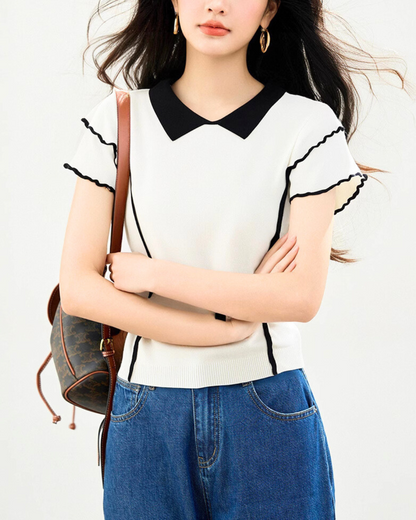 Delia Contrast Petal Knit T-Shirt