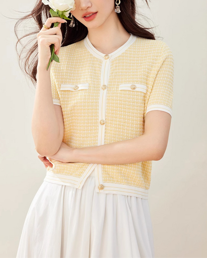 Maelle Tweed Trim Knit Tee