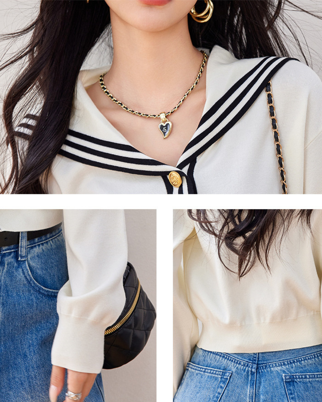 Marine Line Gold Button Cardigan