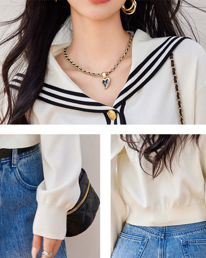 Marine Line Gold Button Cardigan