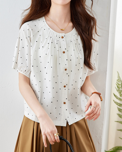 Mira Dot Gathered Blouse