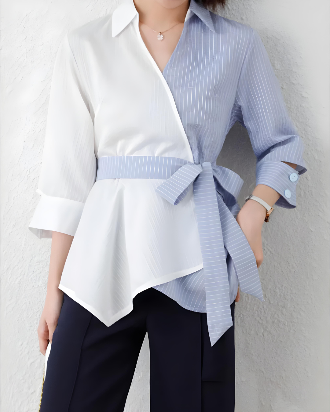 Elara Dual Tone Wrap Blouse