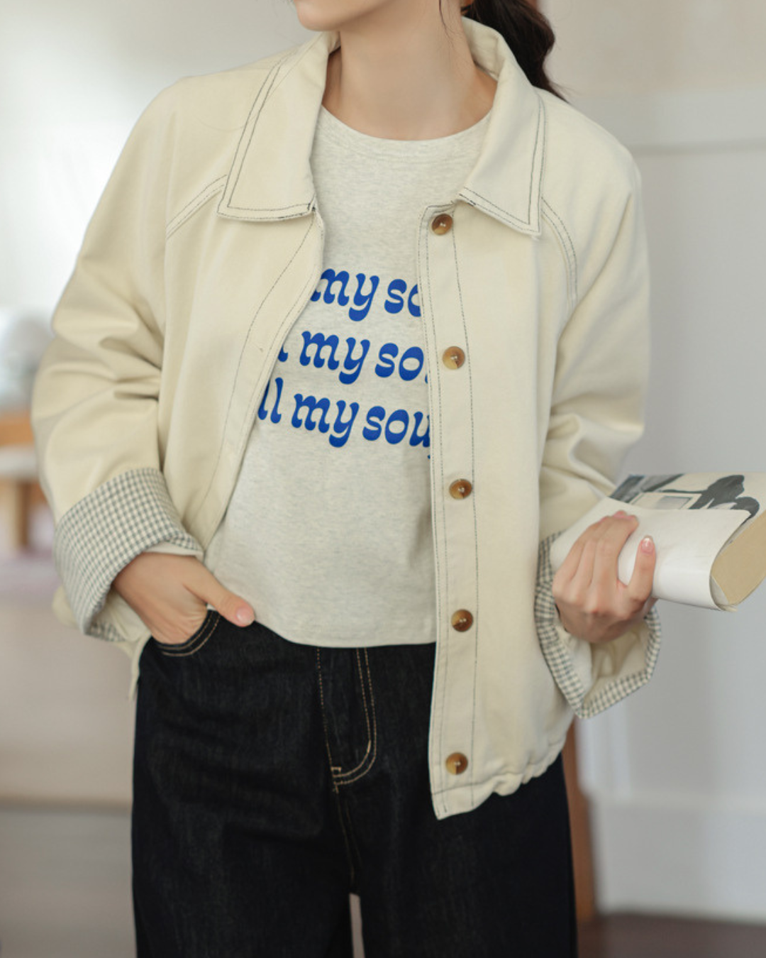 Clara Soft Check Cuff Denim Jacket