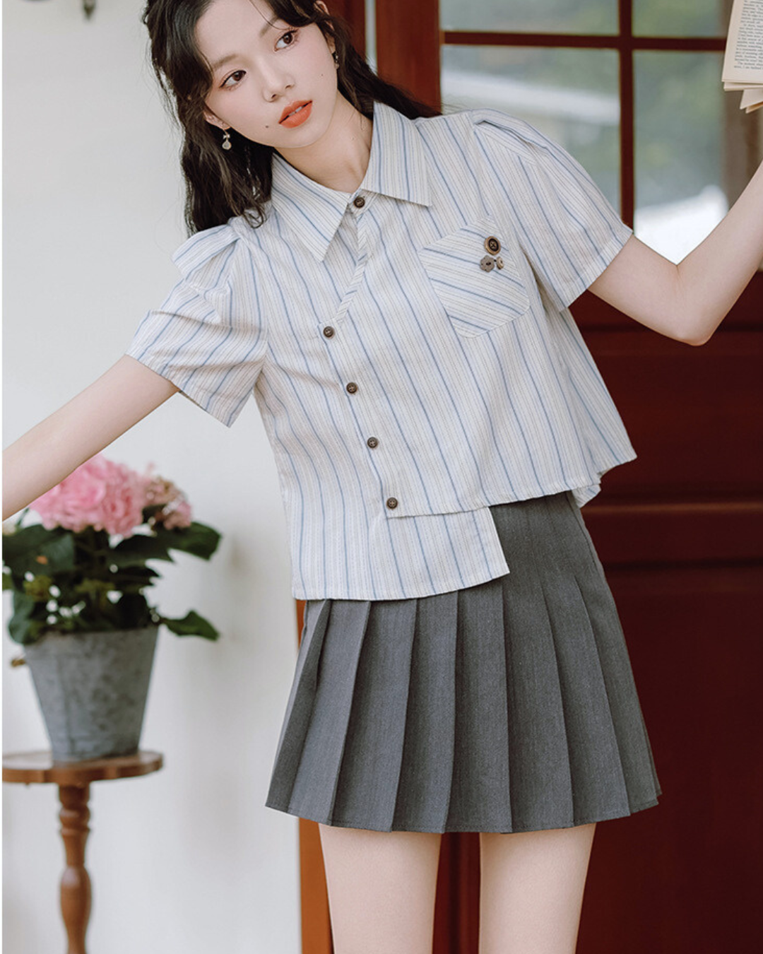 Mira Twist Stripe Collar Shirt