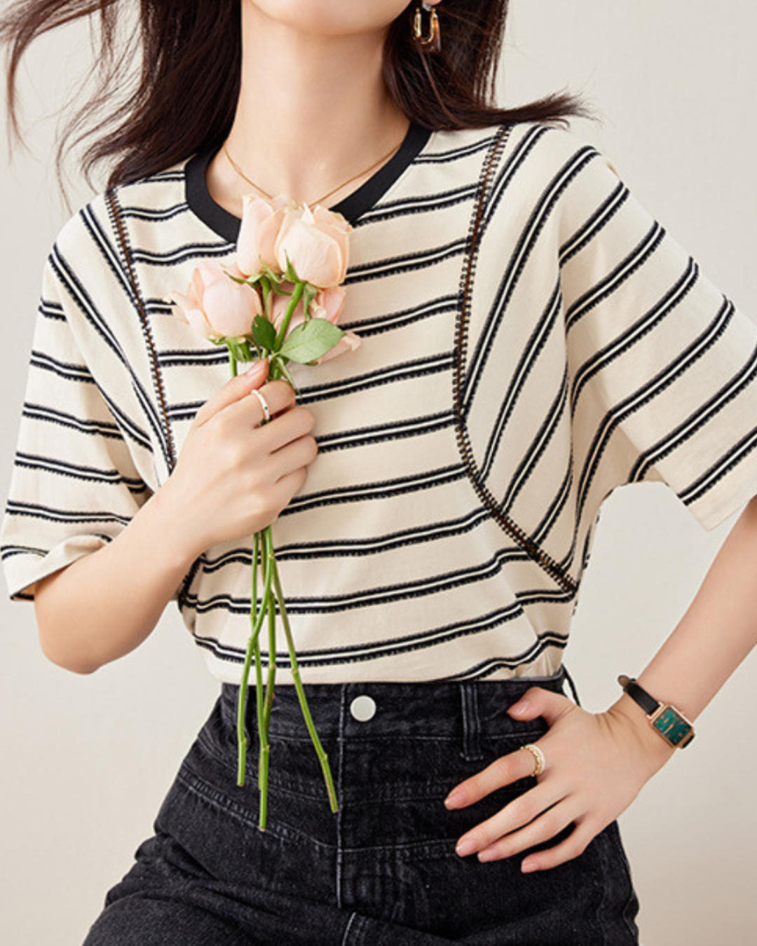 Nora Calm Stitch Stripe T-Shirt