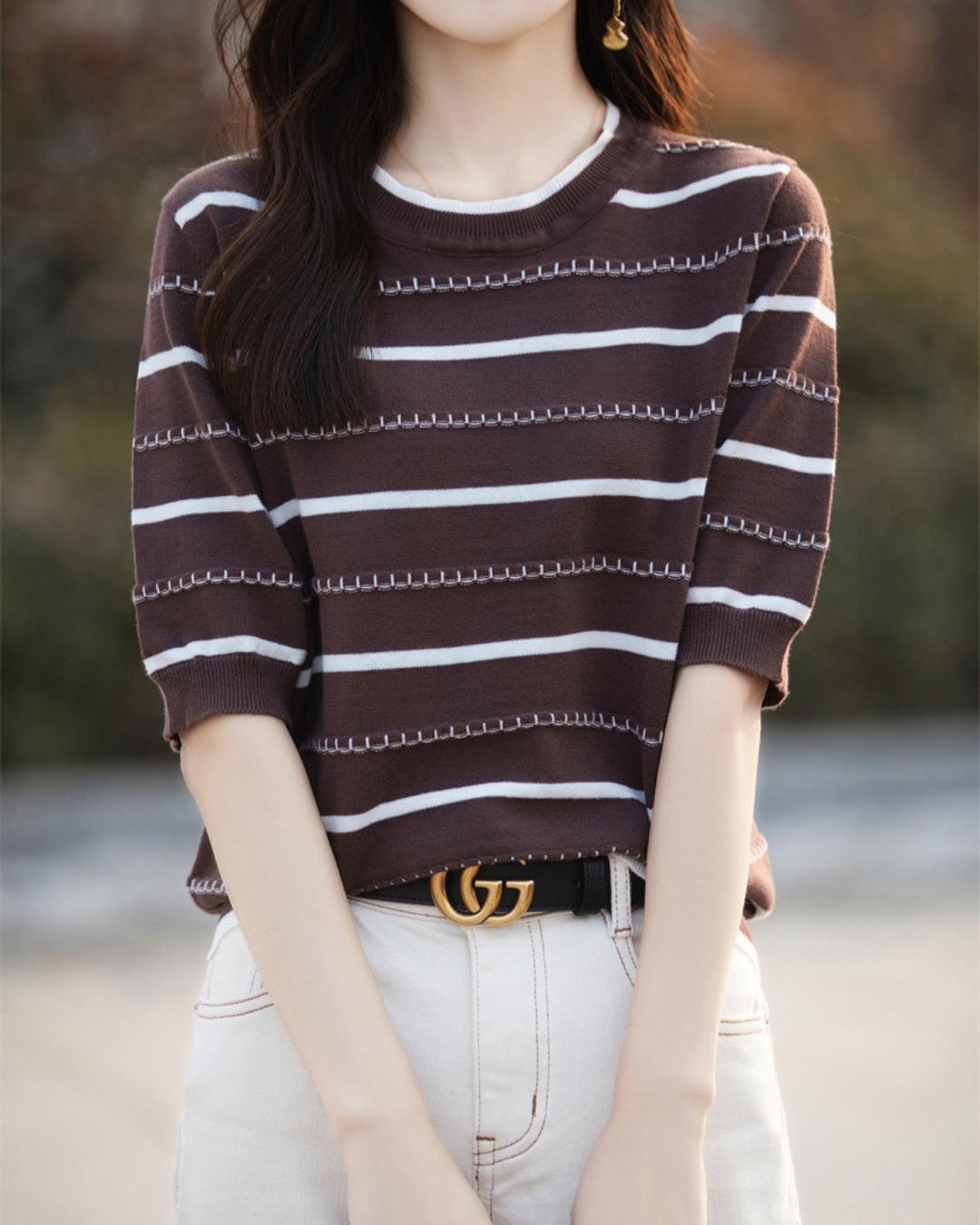 Celine Stitch Stripe Knit Top