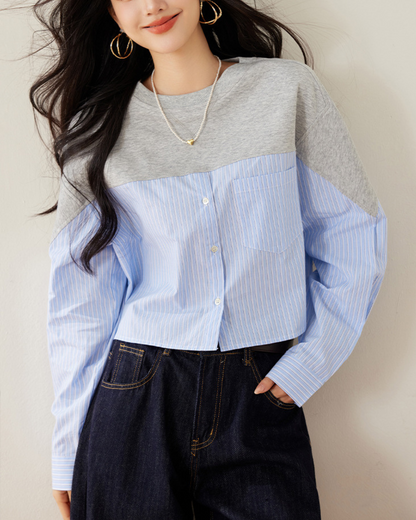 Elva Contrast Panel Cropped Shirt