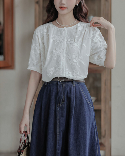 Lunea Bloom Silk Embroidery Blouse