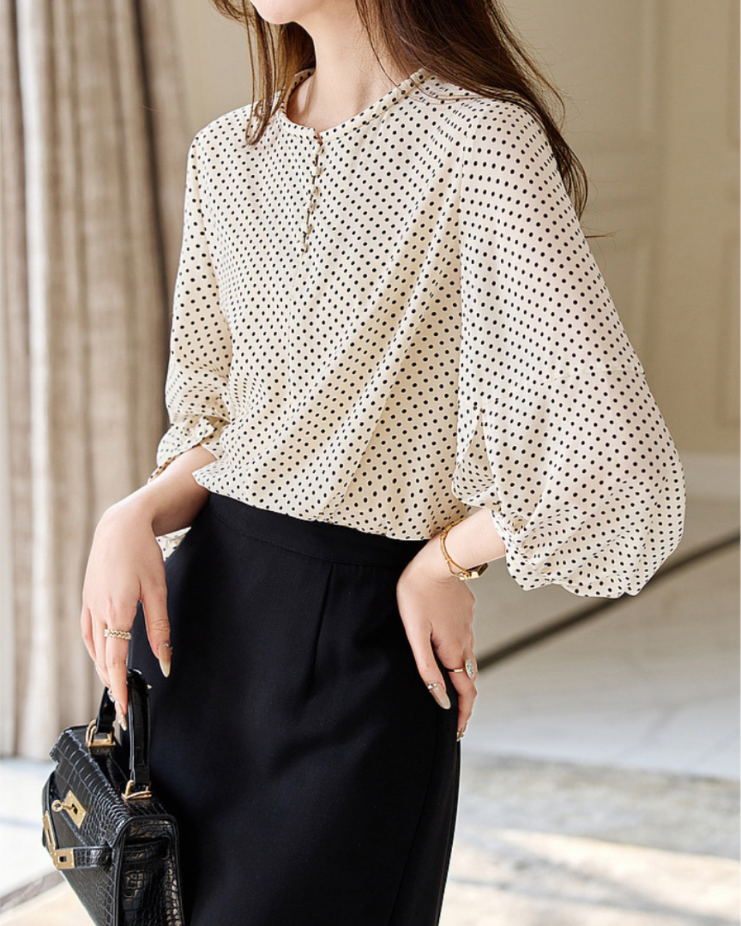 Elodie Light Dot Gather Blouse