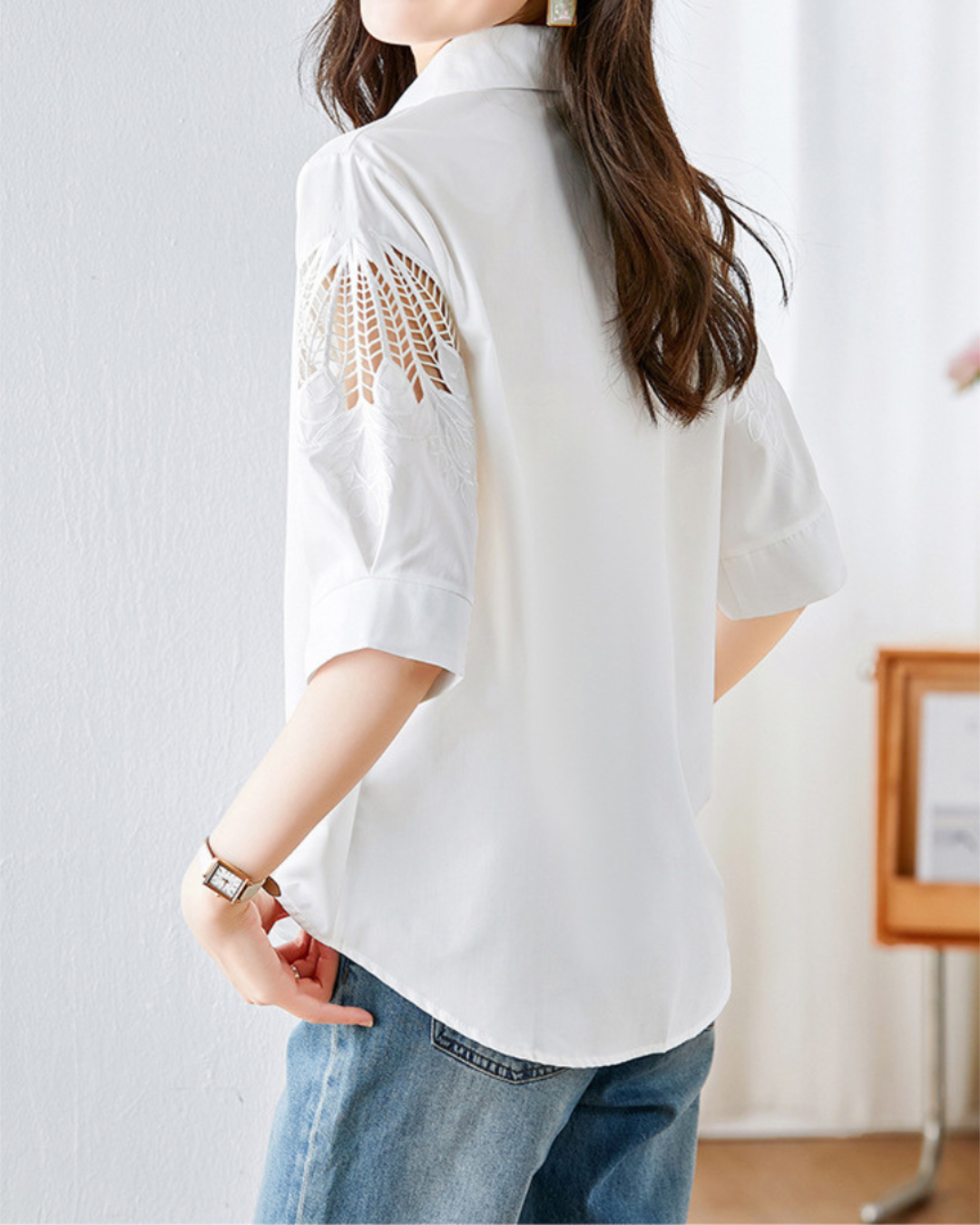 Isla Breeze Embroidered Sleeve Shirt