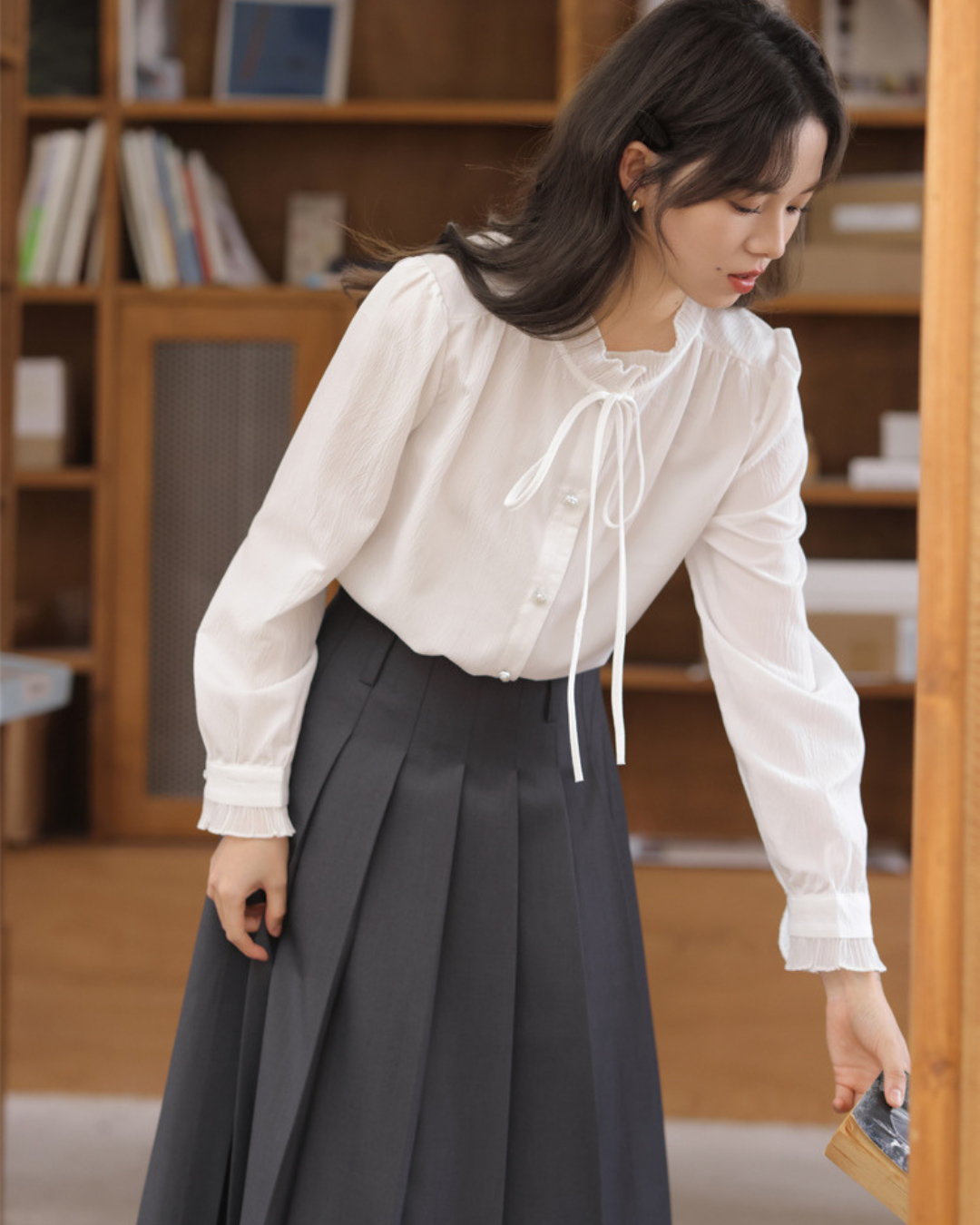 Elva Tie Neck Pearl Blouse