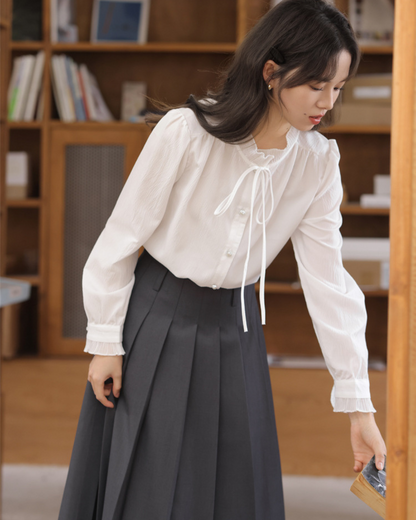 Elva Tie Neck Pearl Blouse