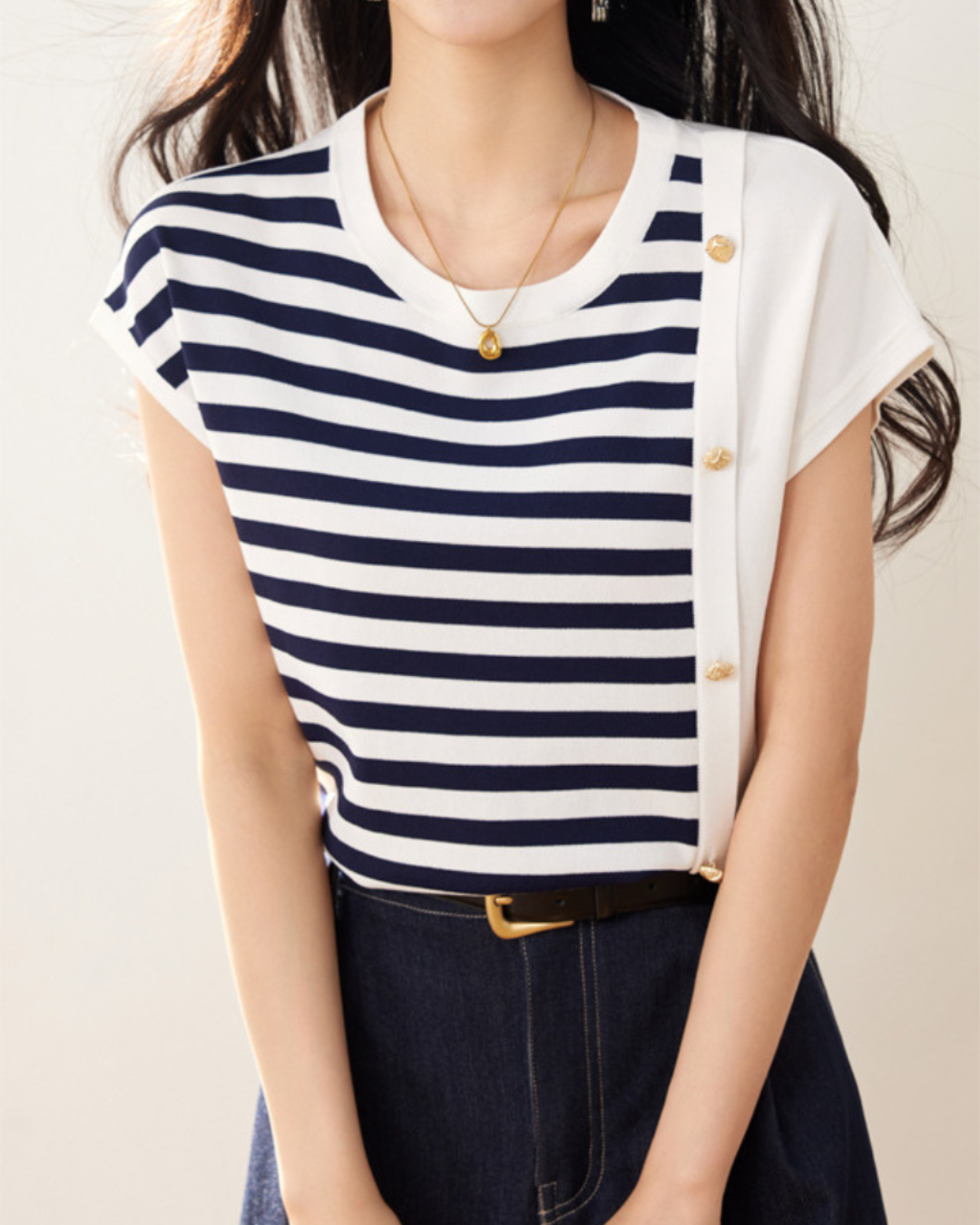 Marin Stripe Button Knit T-Shirt