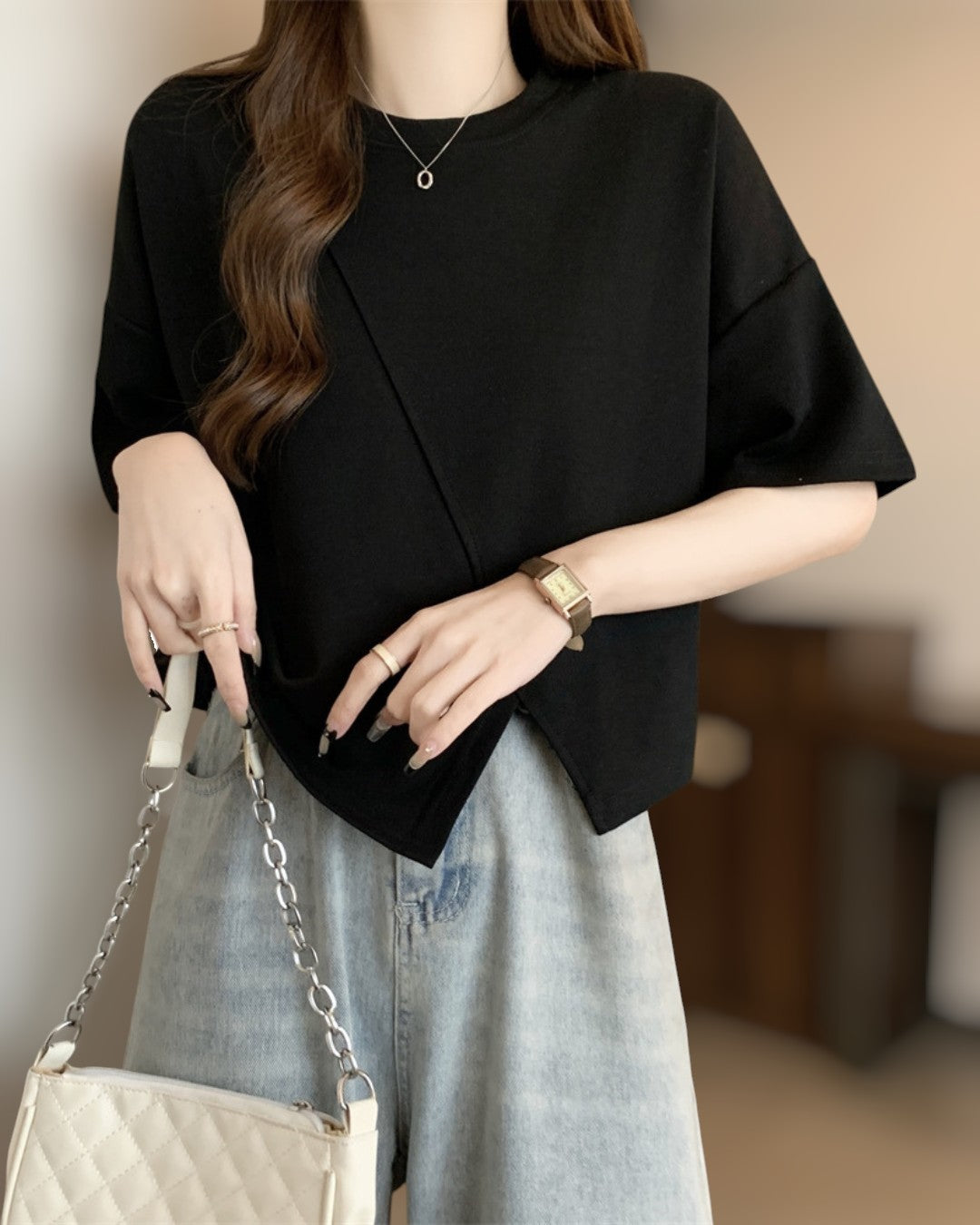 Luna Drape Cotton Panel T-Shirt