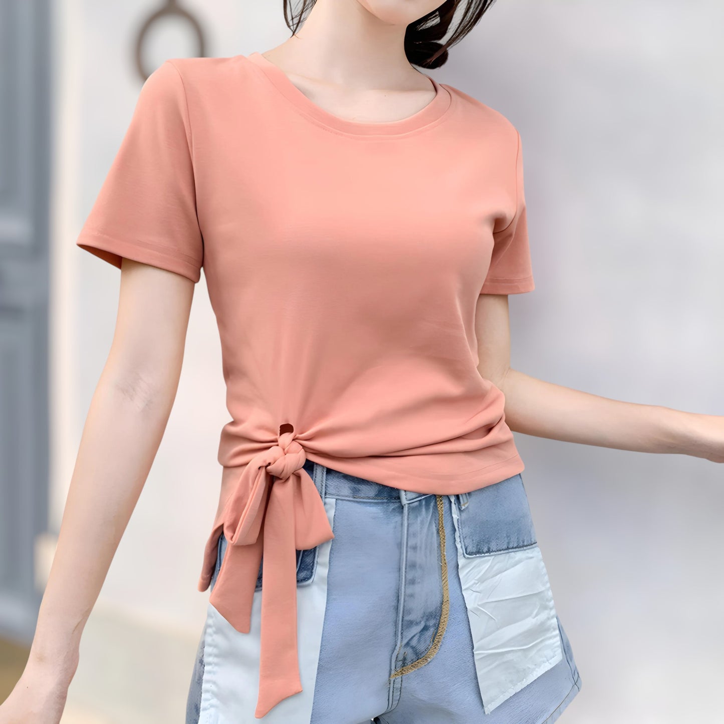 Serene Bow Side Cotton T-Shirt