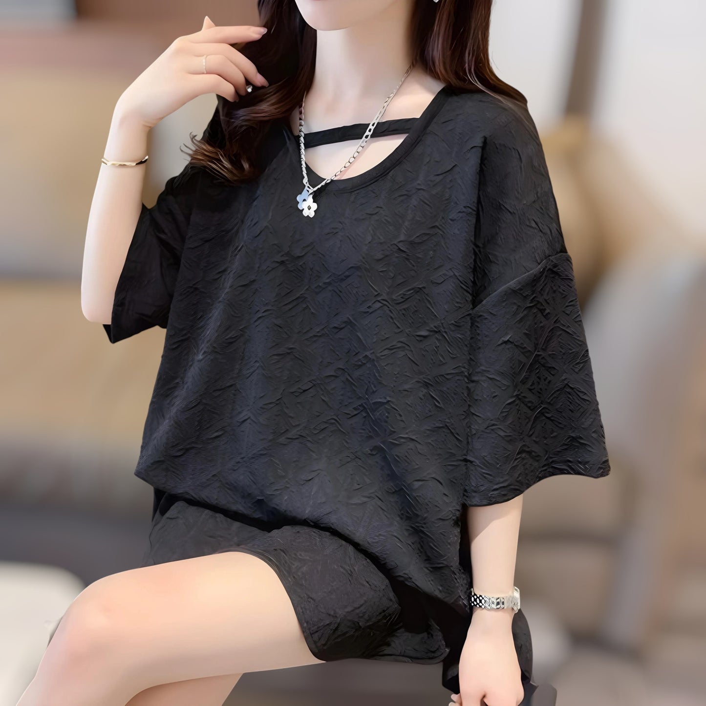 Liora Cross Texture T-Shirt