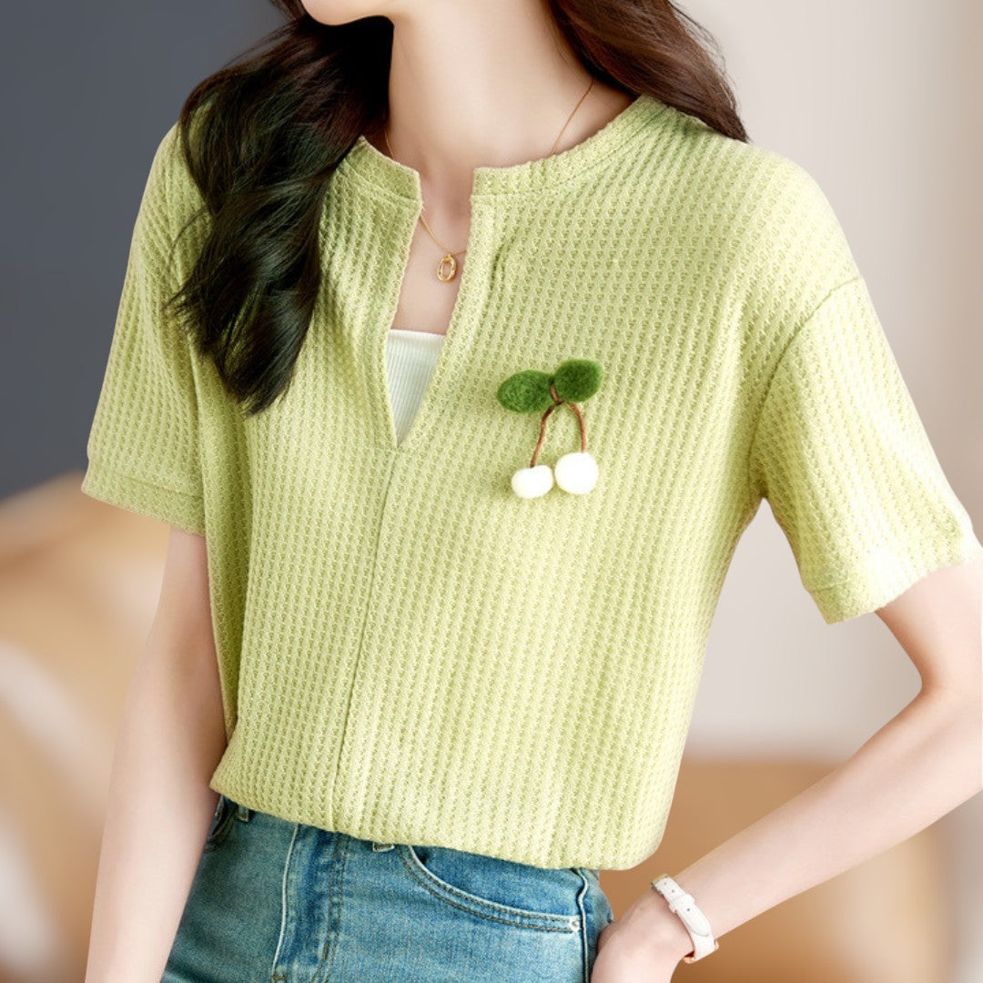 Cherry Light Slit Knit T-Shirt