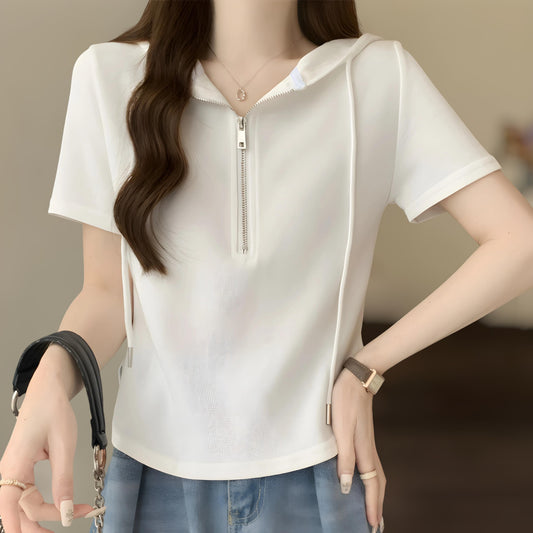 Noelle Zip Trim Soft Hoodie T-Shirt