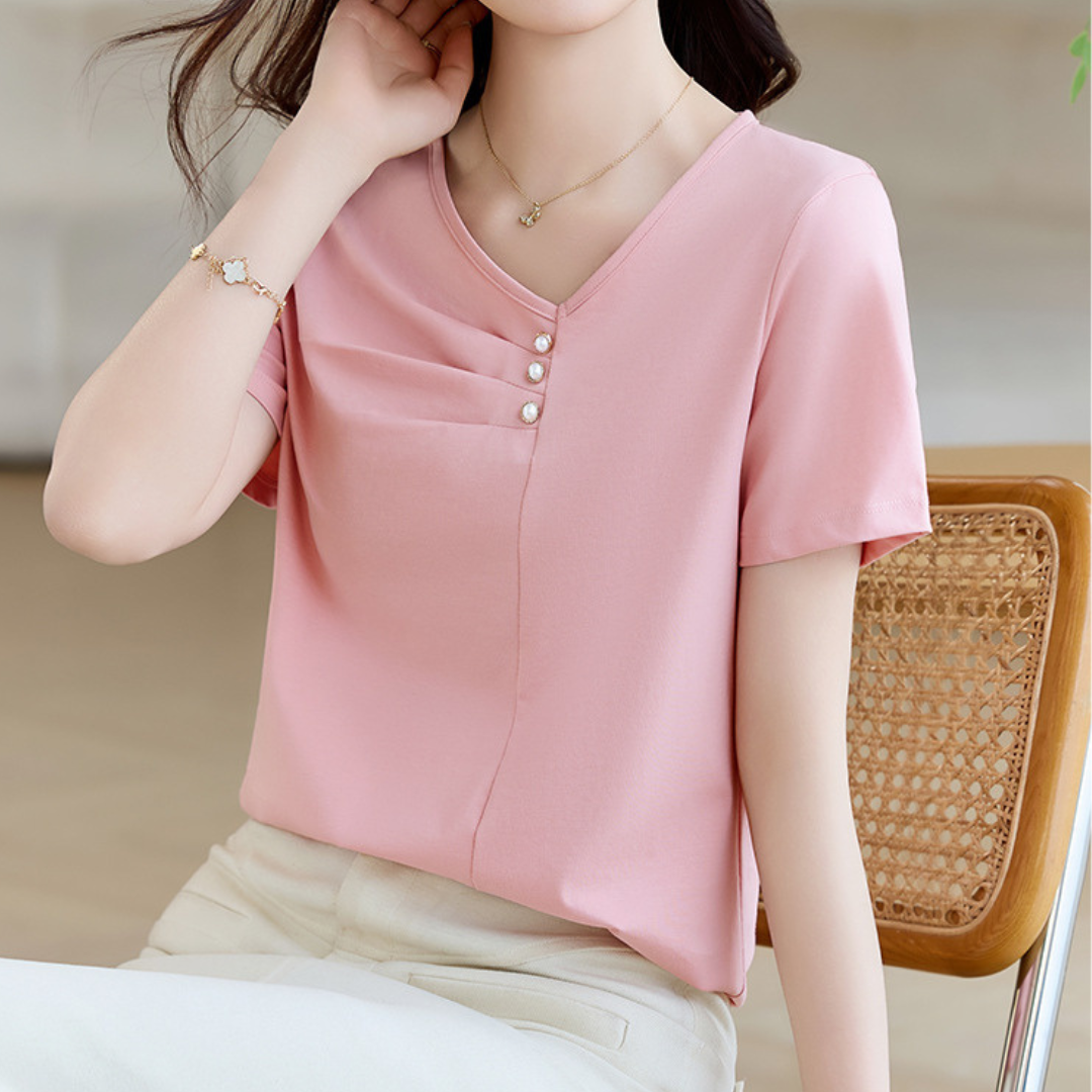 Mila Pleat Button T-Shirt
