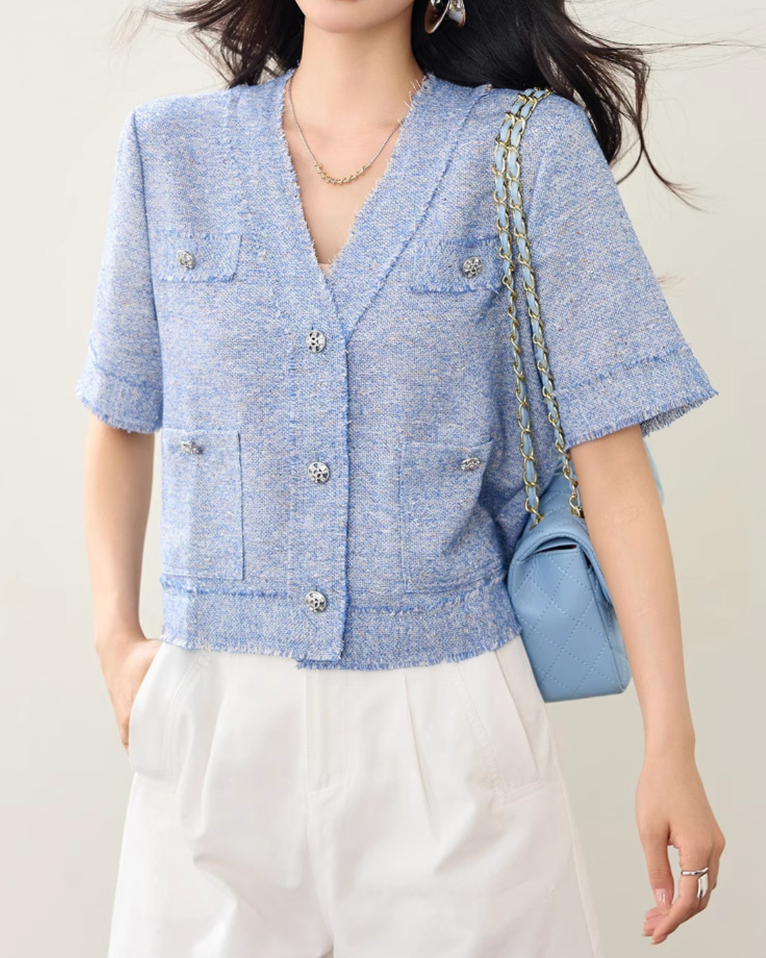 Elara Soft Tweed Button Cardigan