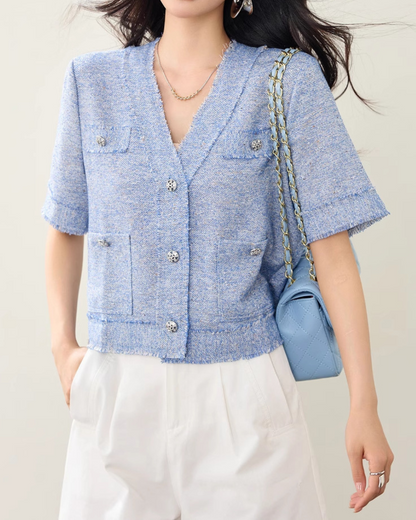 Elara Soft Tweed Button Cardigan