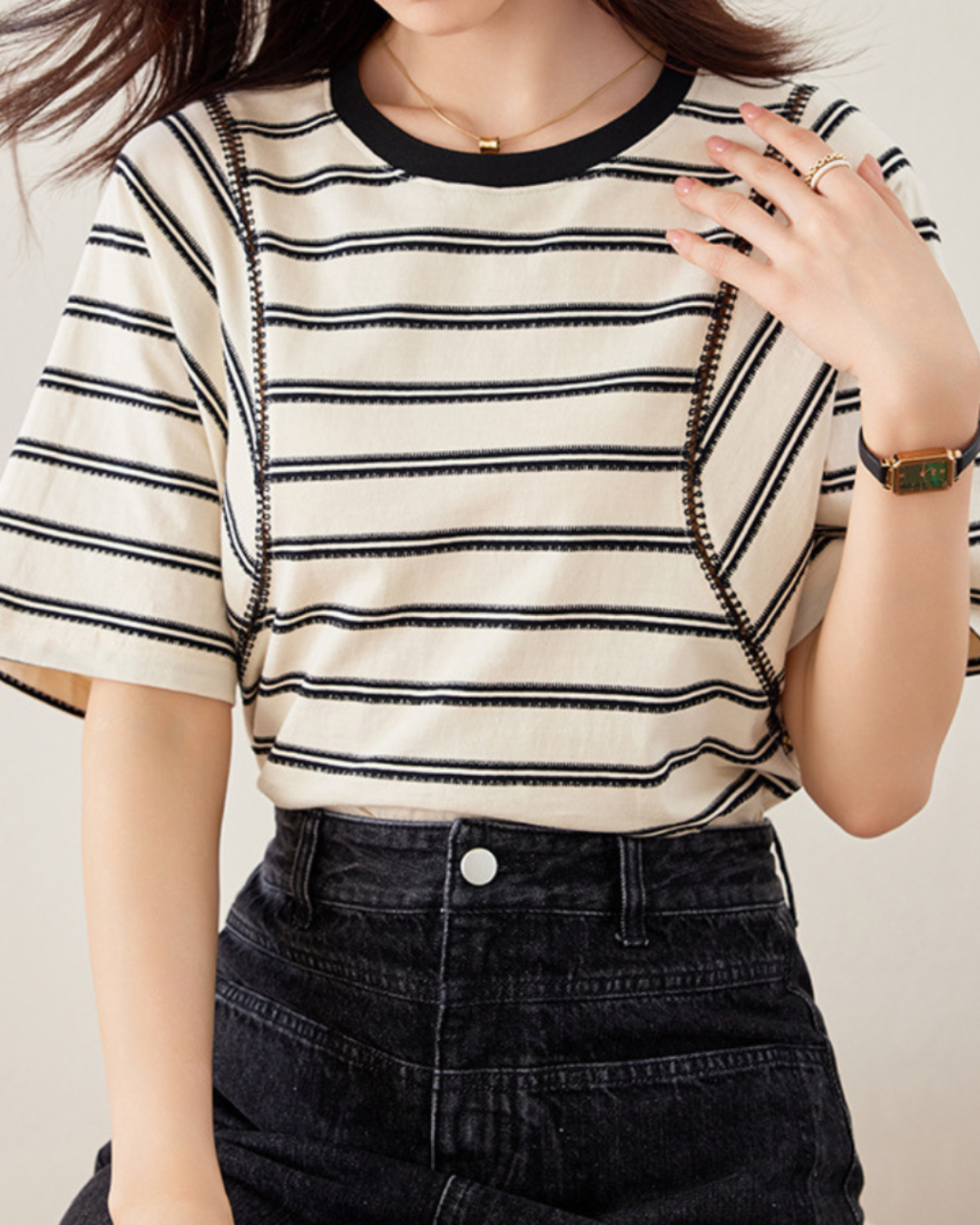 Nora Calm Stitch Stripe T-Shirt