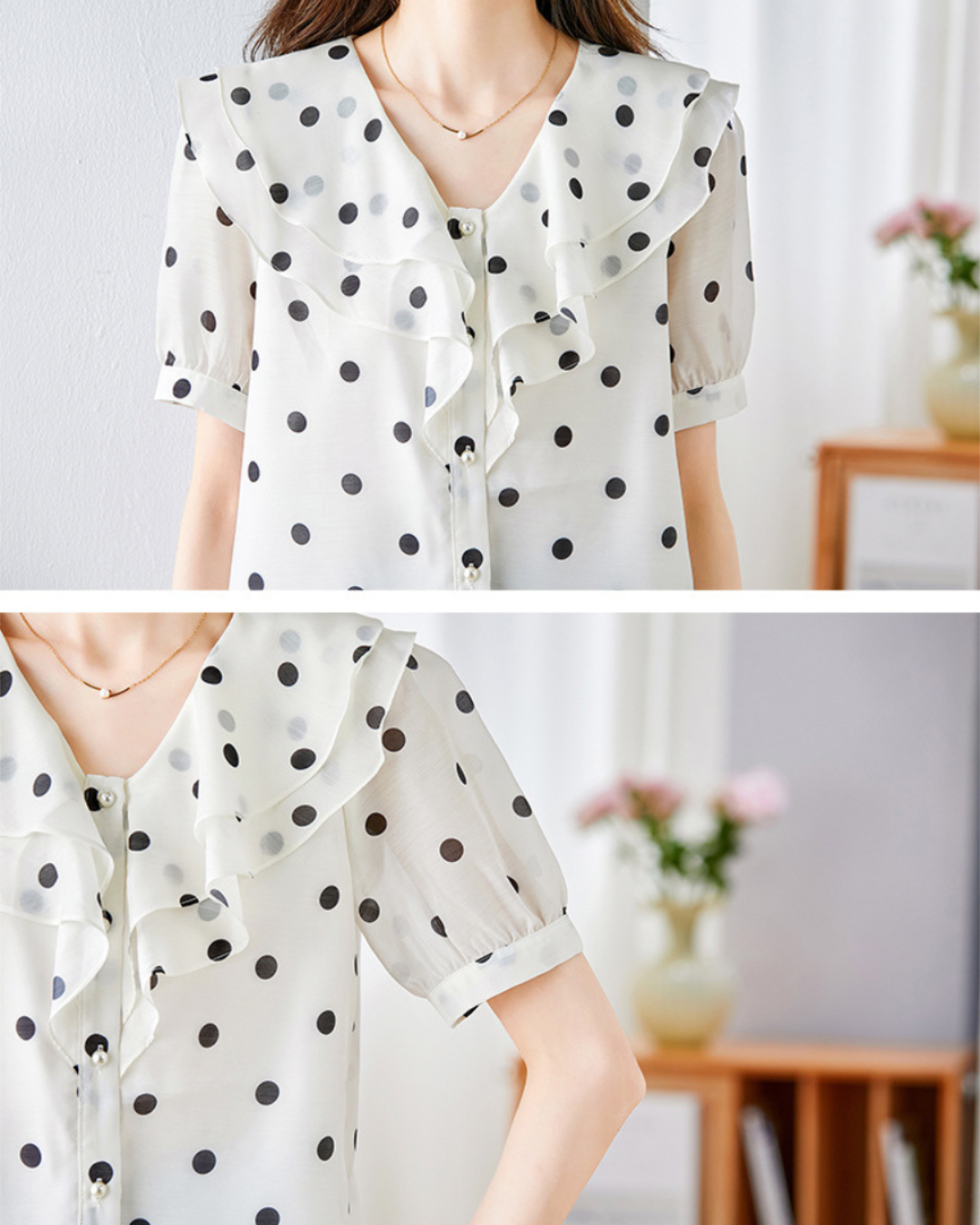 Mira Dot Ruffle Collar Blouse