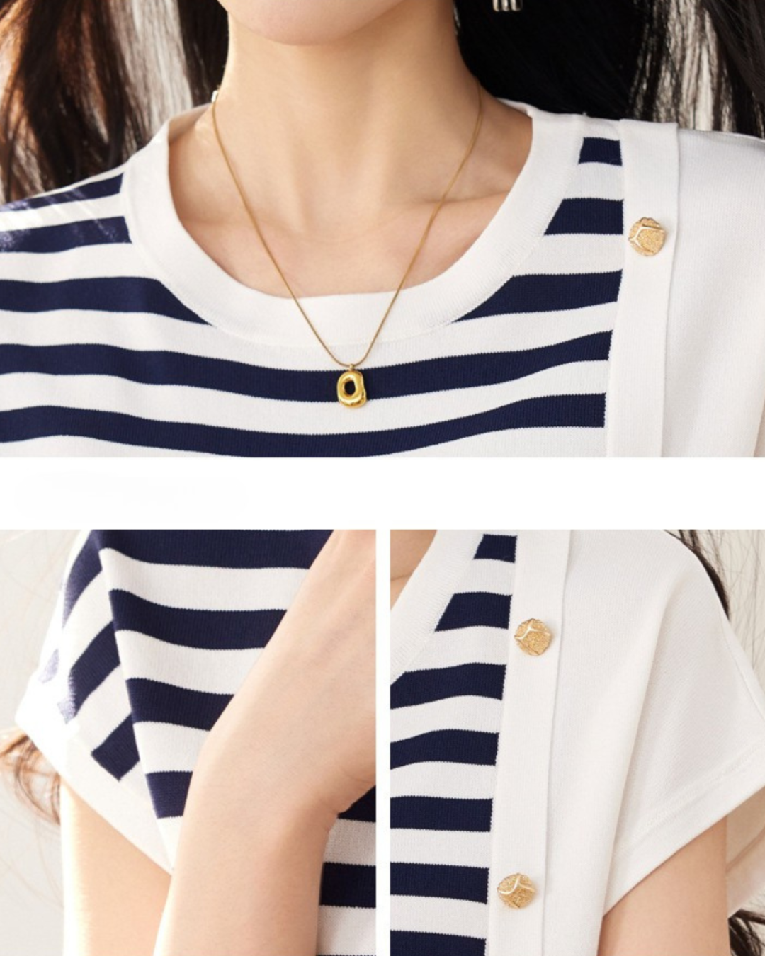 Marin Stripe Button Knit T-Shirt