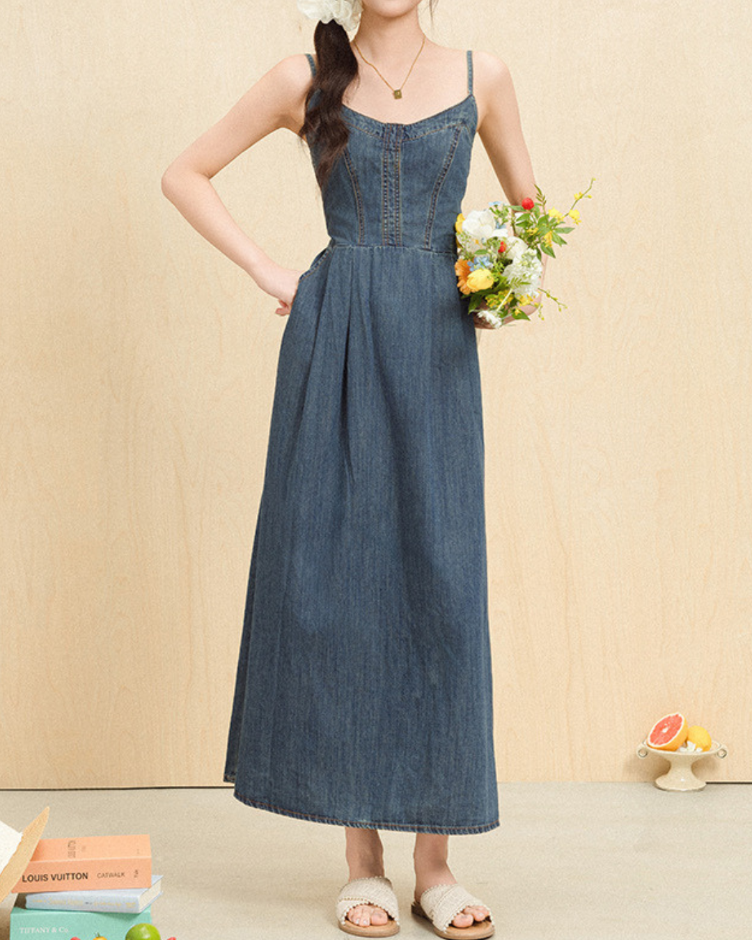Liora Soft Denim Maxi Dress