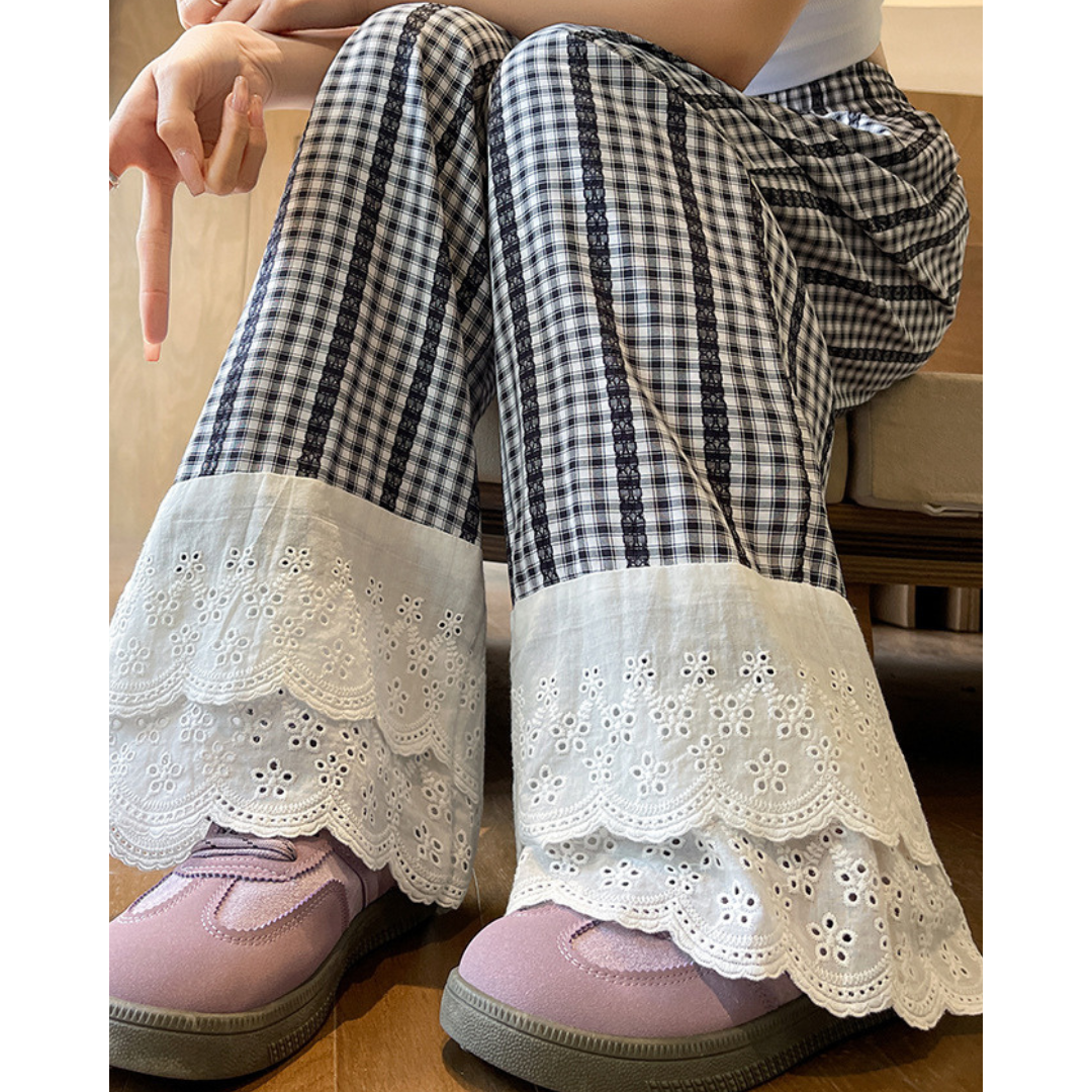 Tilda Gingham Lace Trim Pants