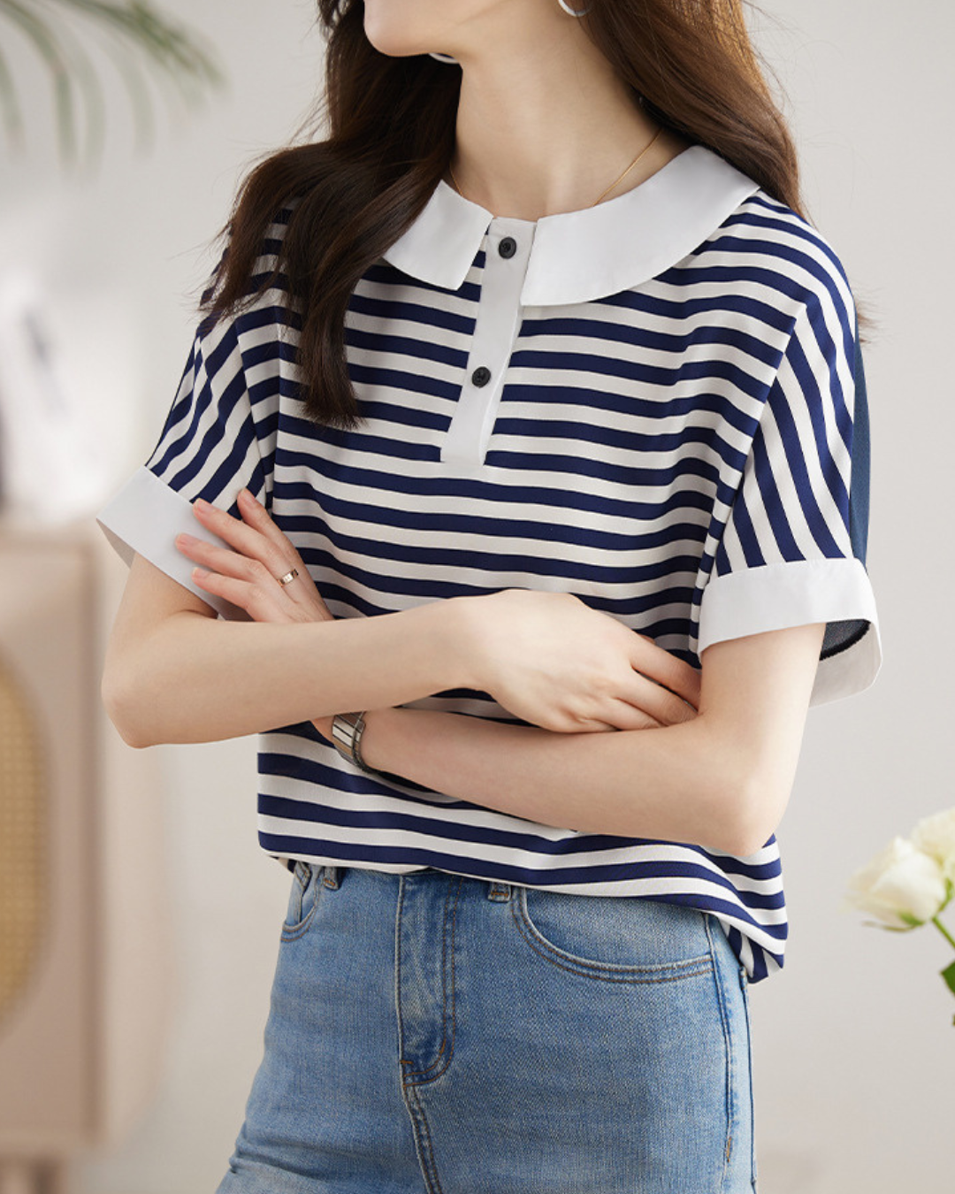 Marine Ease Stripe Collar Shirt