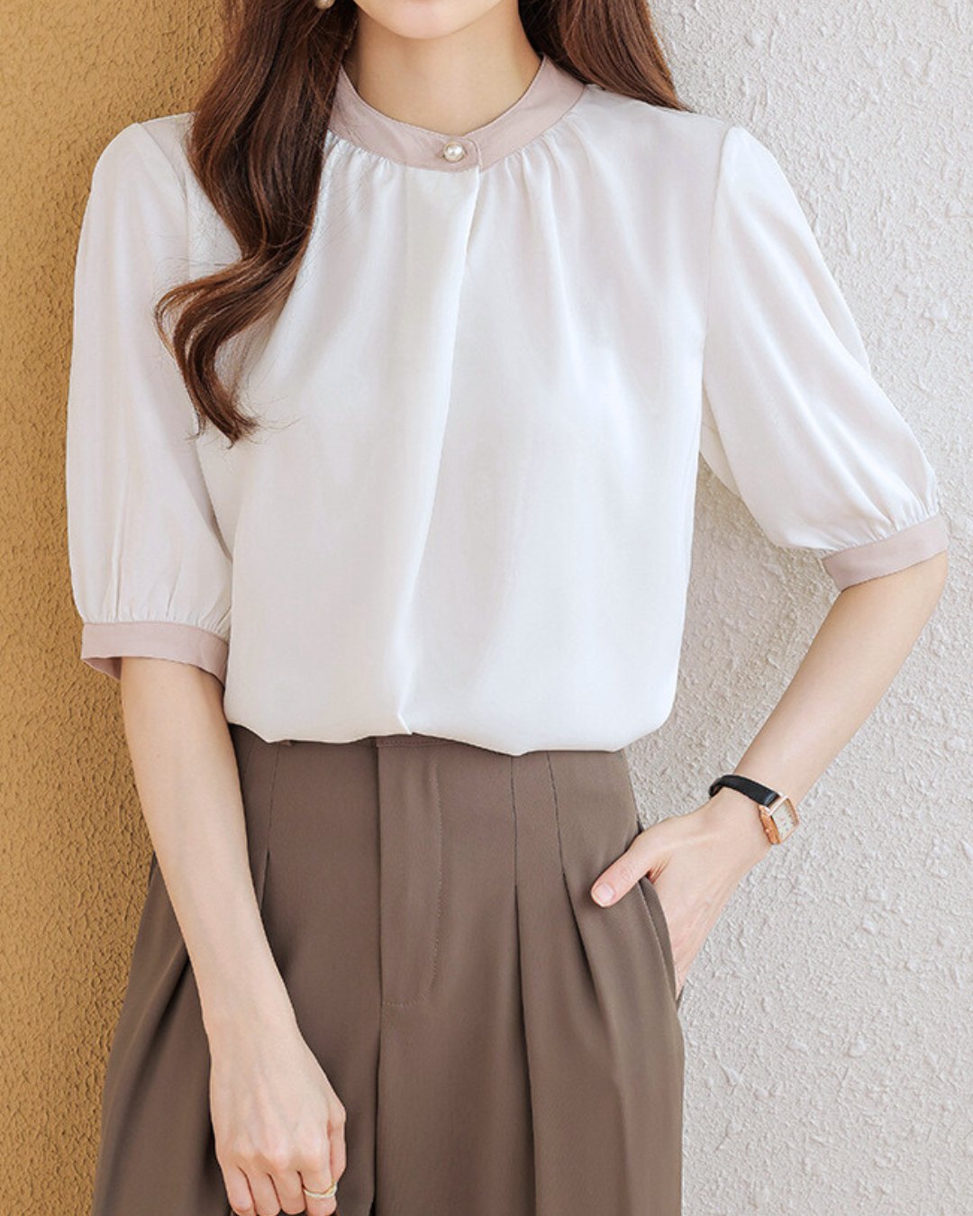 Vera Ease Pearl Trim Blouse