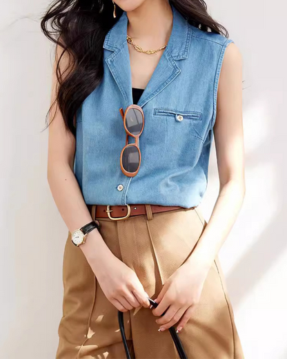 Mira Notch Collar Sleeveless Shirt