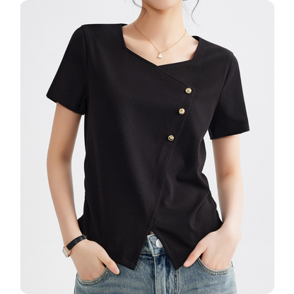 Mira Twist Button Draped T-Shirt