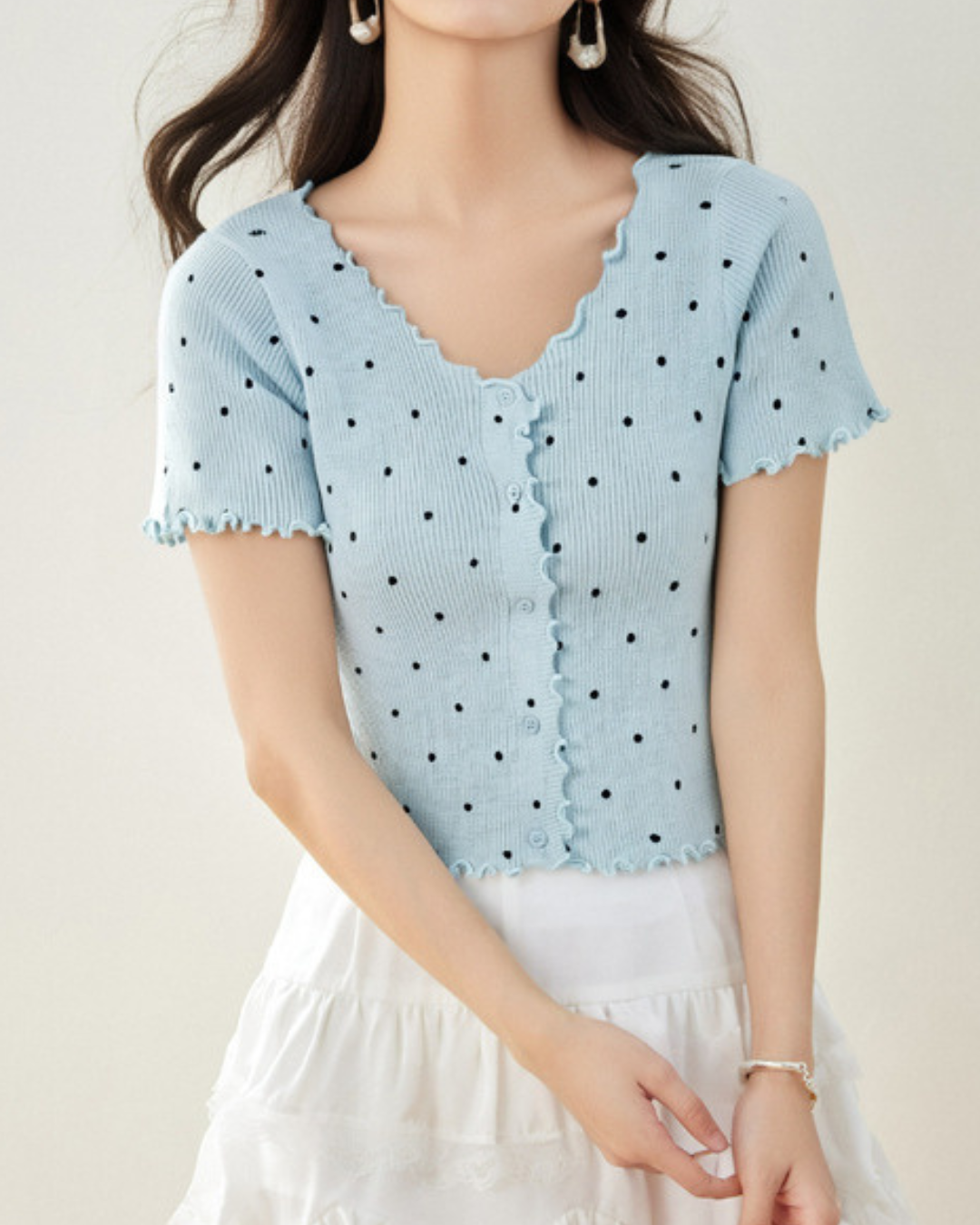 Dottie Ripple Button Knit T-Shirt