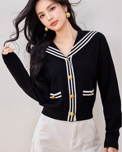 Marine Line Gold Button Cardigan