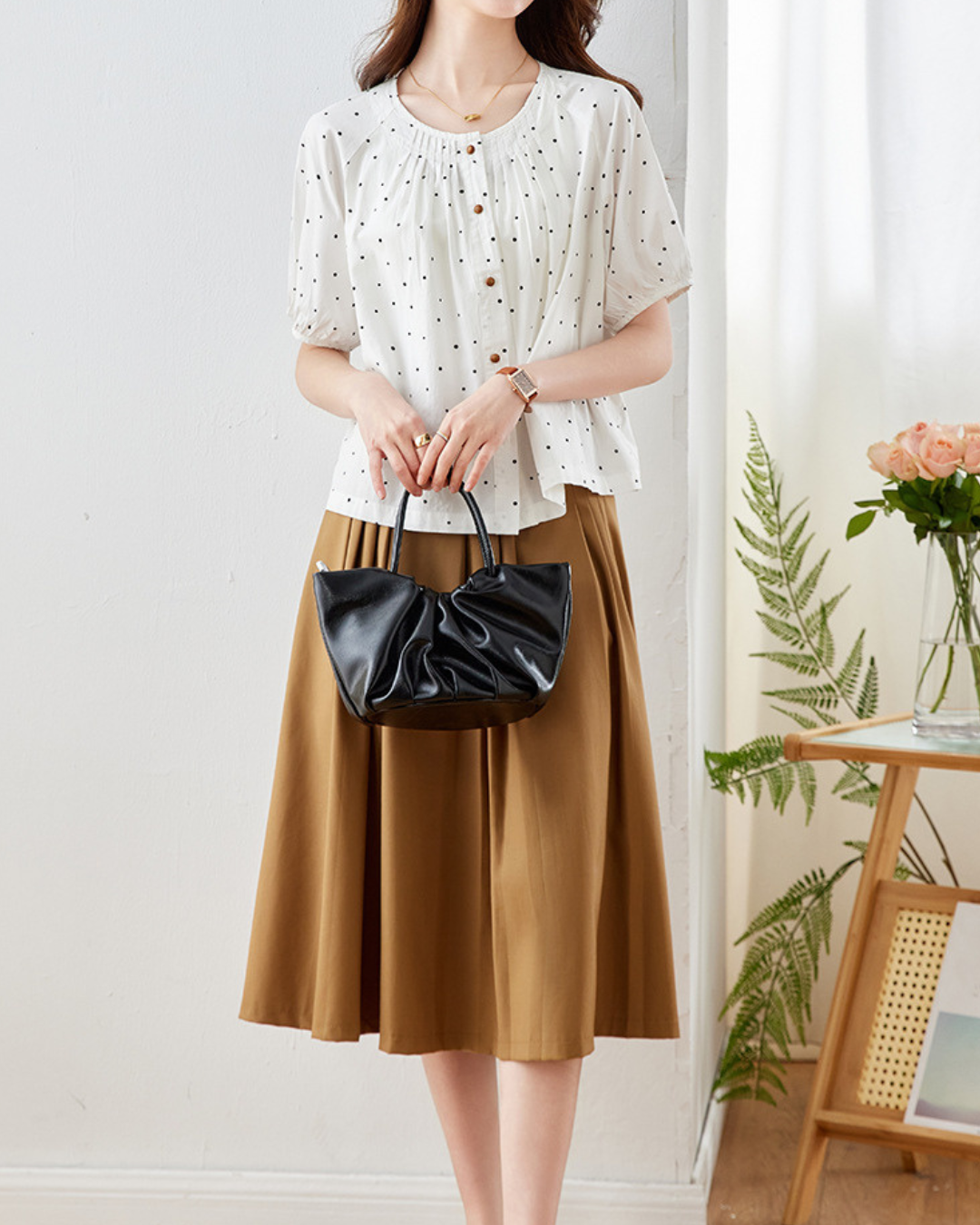 Mira Dot Gathered Blouse